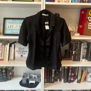 NWT Abercrombie Black Short Sleeve Satin Shirt